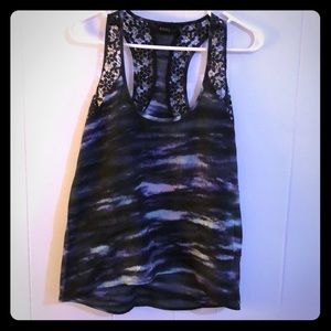 Purple top with crochet shoulders